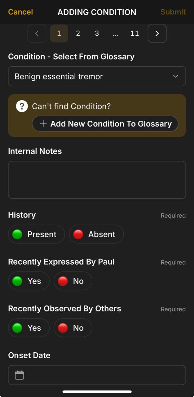 Conditions Page (Add Condition)